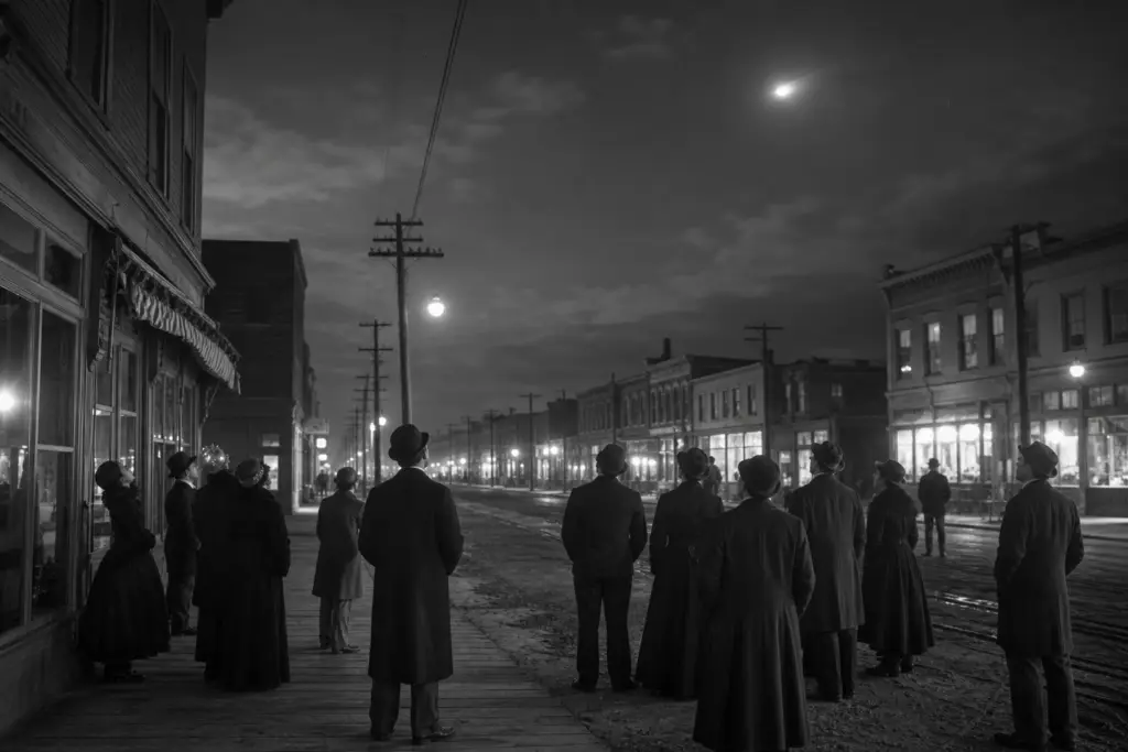 Mystery Airship Over a 1897 Town