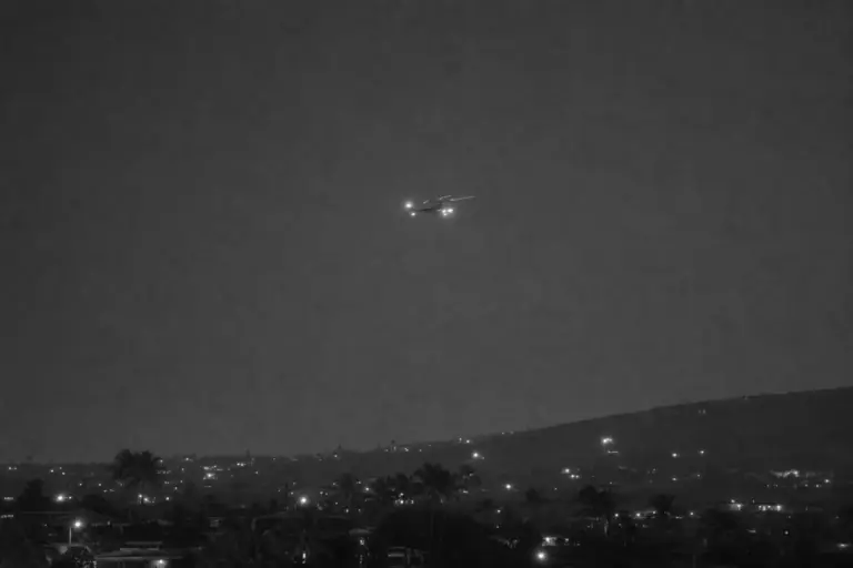 Aircraft lights in a night turn