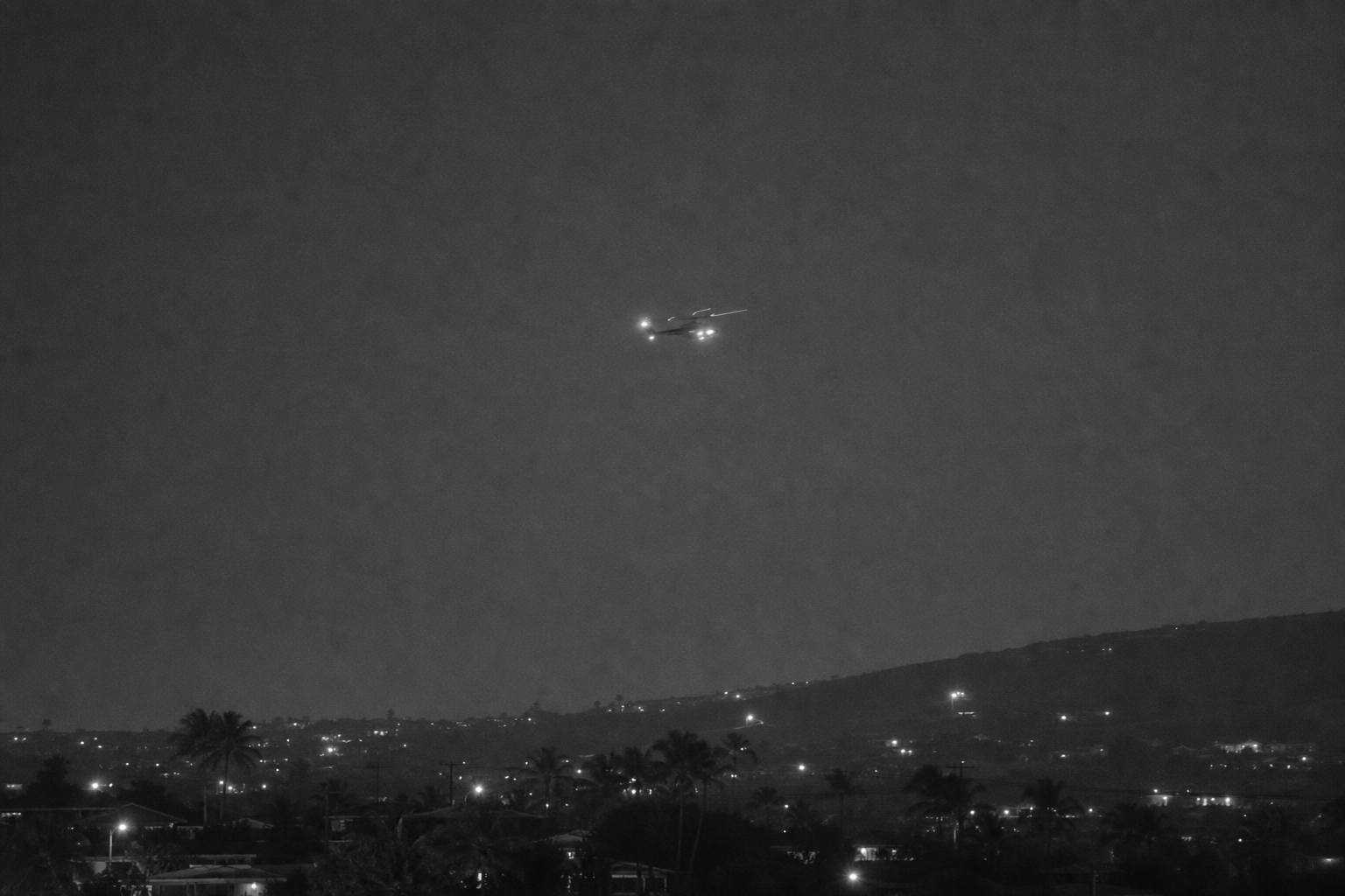 Aircraft lights in a night turn