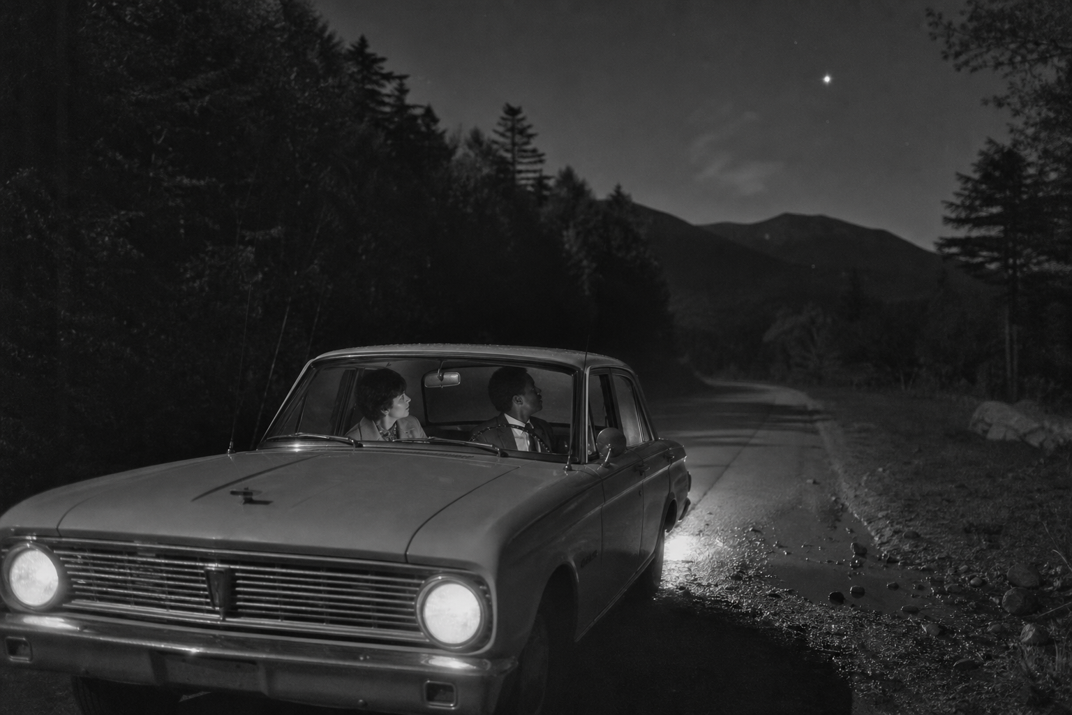 Night Drive Through the White Mountains