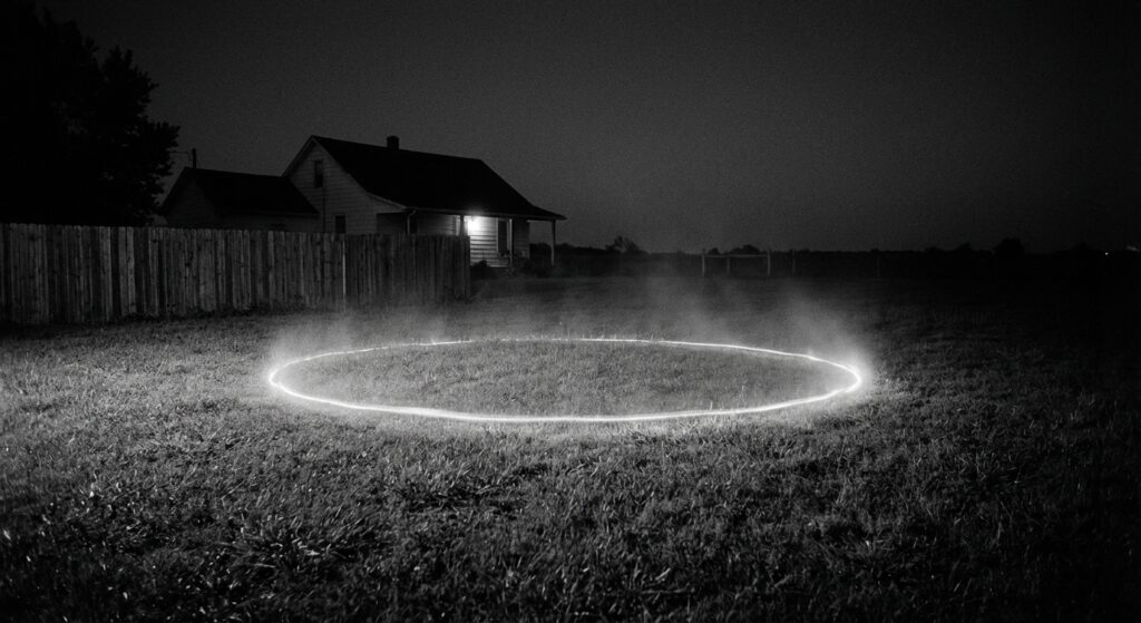 Glowing ring trace in a yard