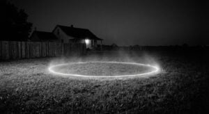 Glowing ring trace in a yard