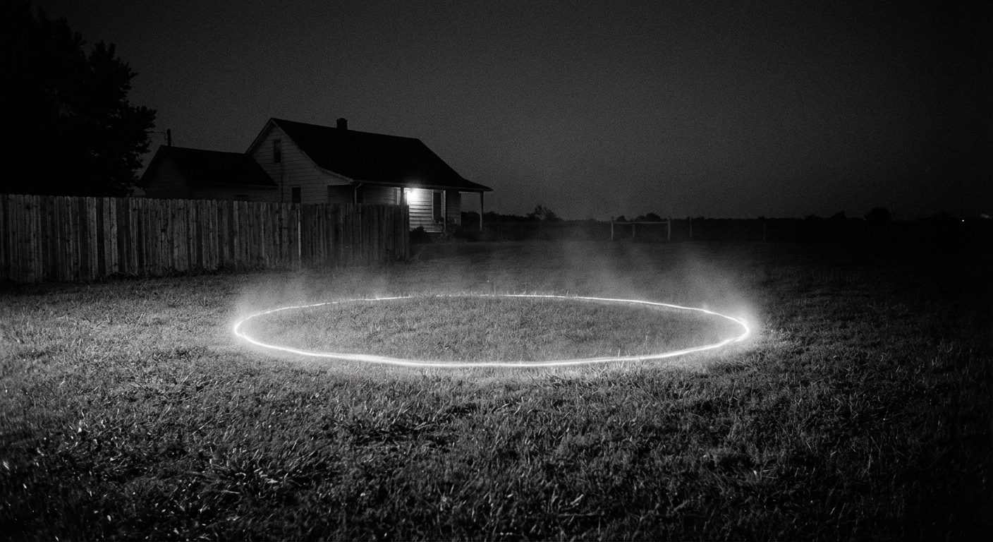 Glowing ring trace in a yard