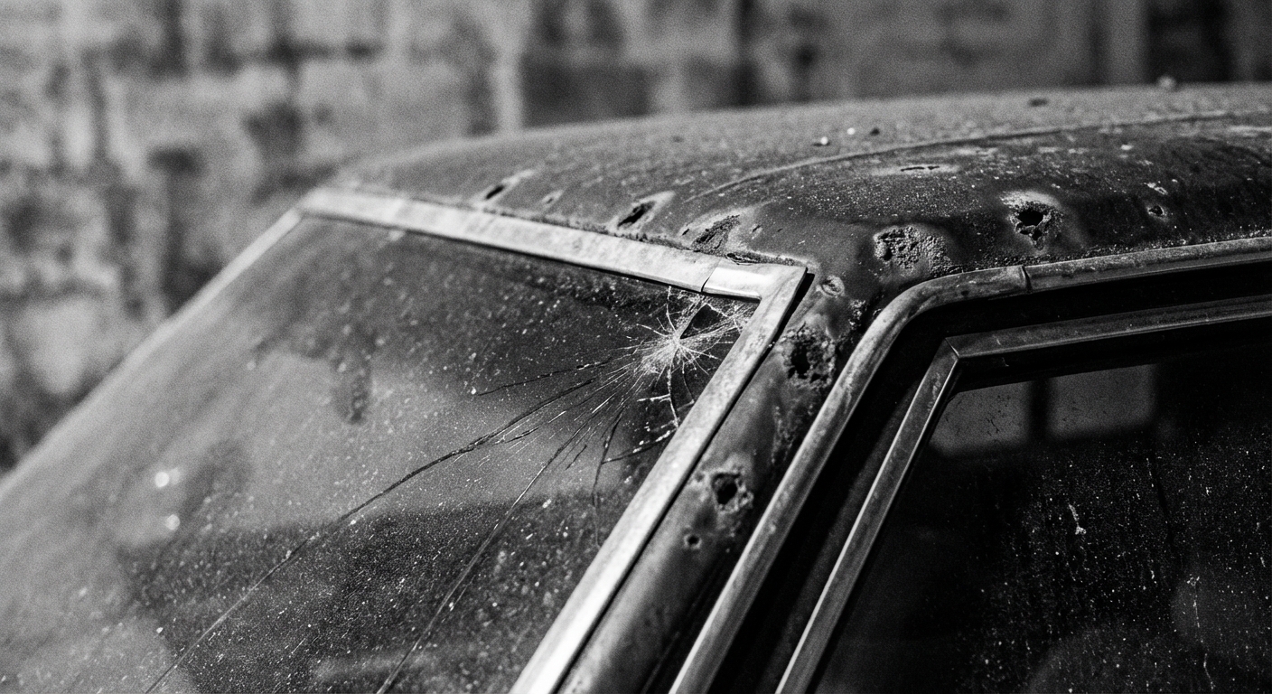 Damage and marks on patrol car