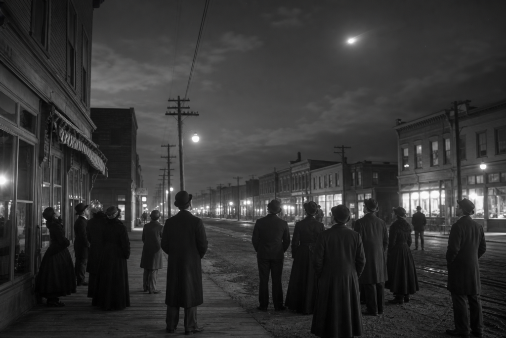Mystery Airship Over a 1897 Town