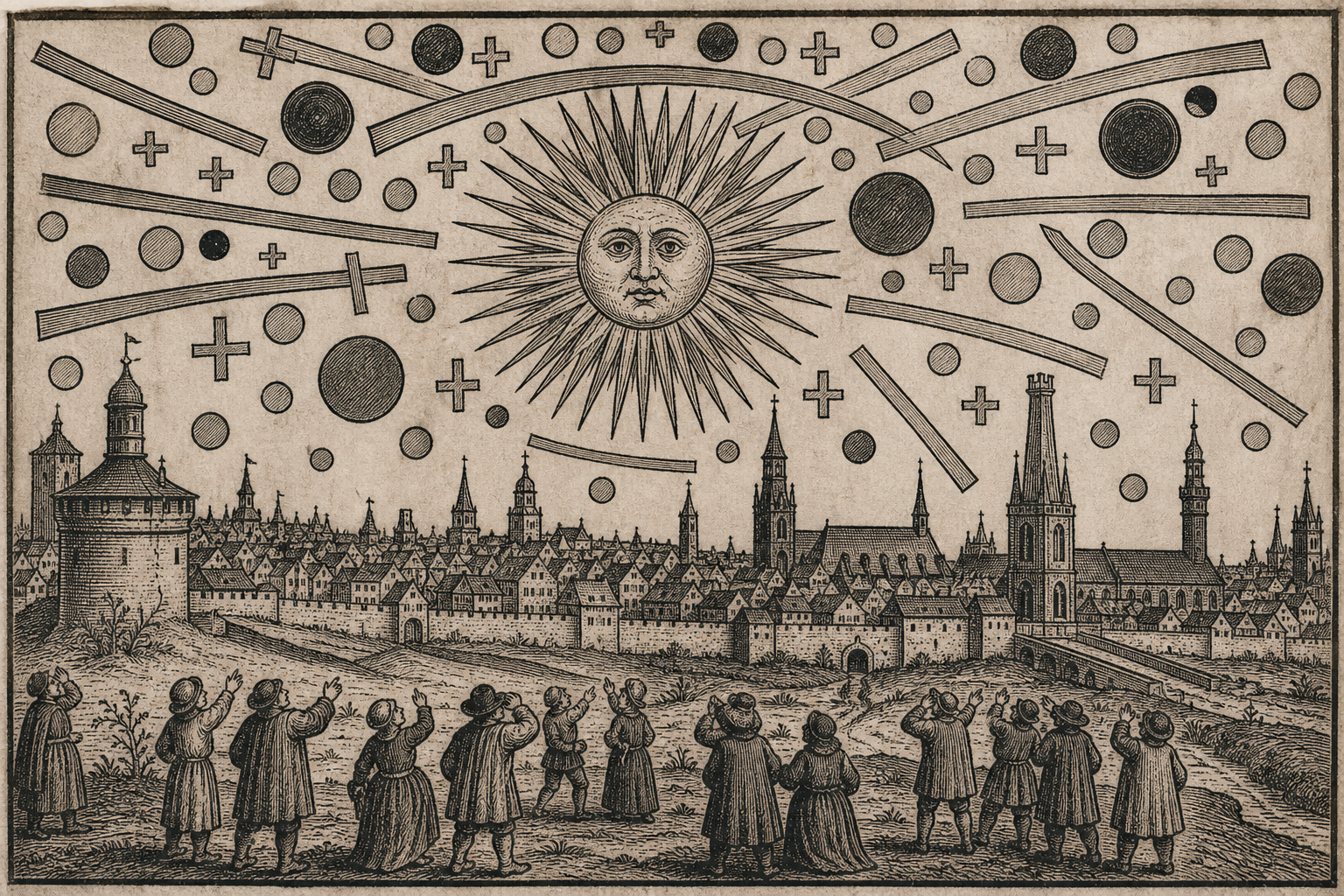 The Nuremberg Sky Battle Woodcut