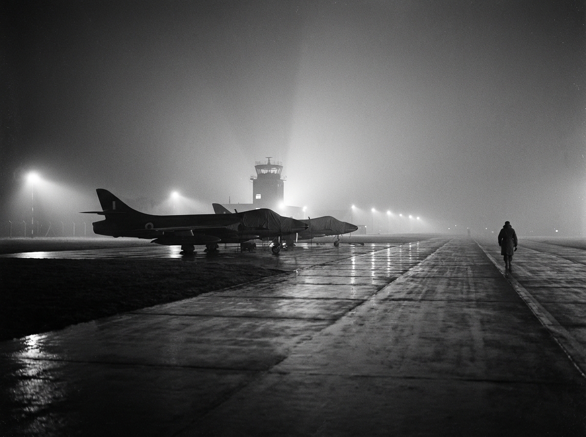 Cold War airbase at night