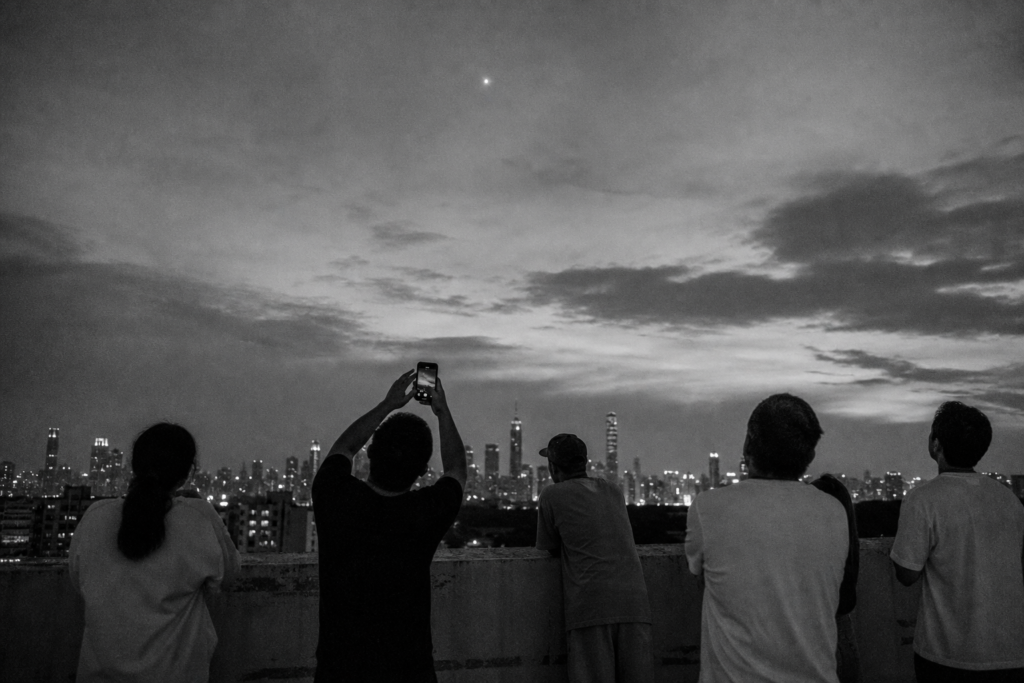 Unidentified light over city