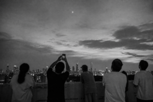Unidentified light over city