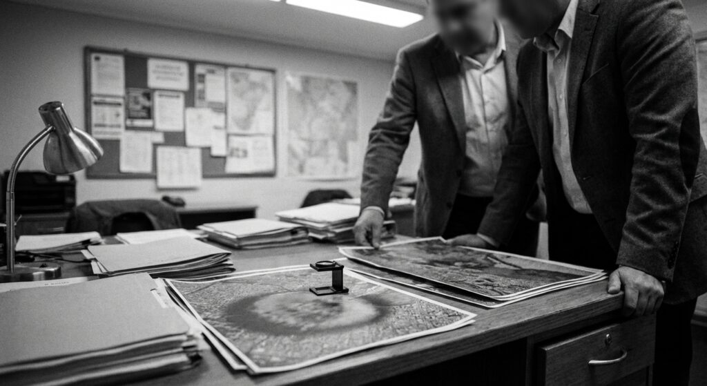 CEFAA officials reviewing disc-shaped UFO photos