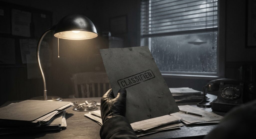 Classified Memo and Night Sky