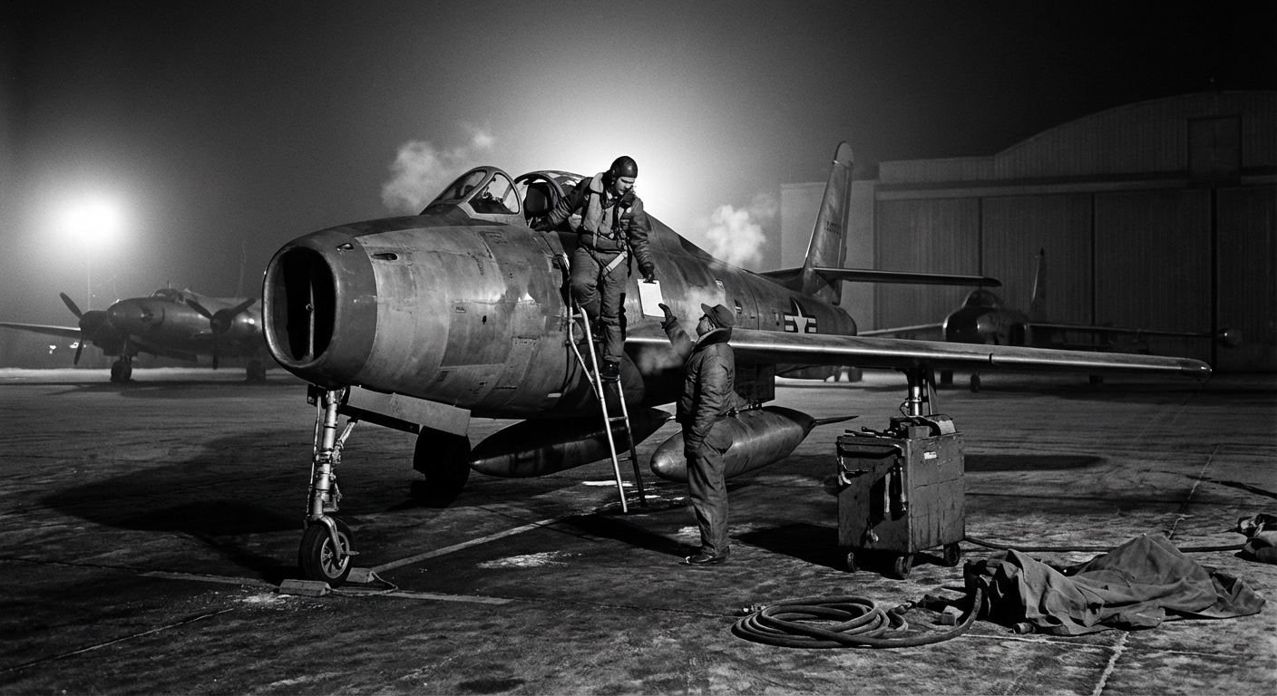 Pilot pre-flight under floodlights